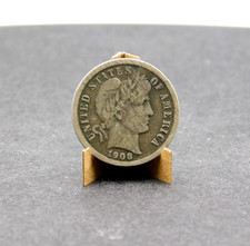 1907 & 1908 Silver Barber Dimes (10 Cent). Good Condition