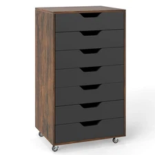 7-Drawer Chest Mobile File Cabinet Vertical Filing Organizer w/ Lockable Wheels