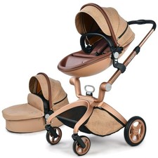 Hot Mom 2in1 Baby Stroller with ReversiblePU Leather Pram,crocodile leather