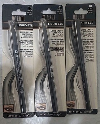 3 PACK Milani Liquid Eye Liner Pencil #01 Black All Day Wear Smudge-Proof Crayon