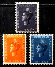 SURINAME, NETHERLANDS: 1938 CLASSIC ERA STAMPS UNUSED SET SCOTT #164-6 SOUND