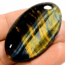 100% Natural Blue Tiger Eye Oval Cabochon Gemstone 52.5 Ct. 41X24X6 mm A-35885