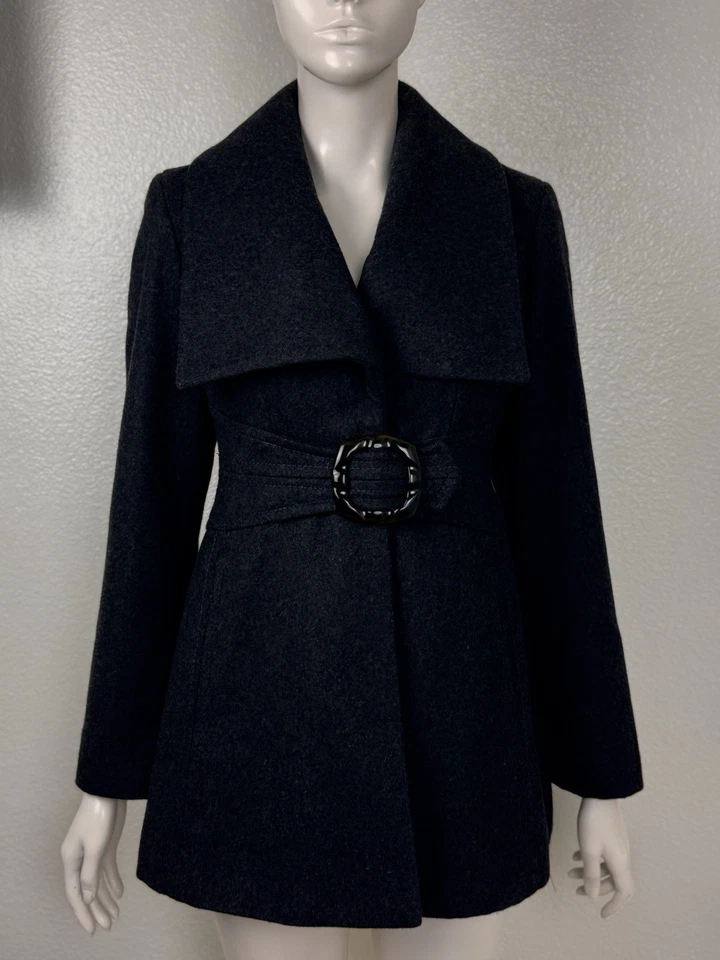 Abrigo Jessica Simpson Mujer Gris Medio Mezcla de Lana Cinturón Botón Chaquetón Abrigo Foto 2 de 4