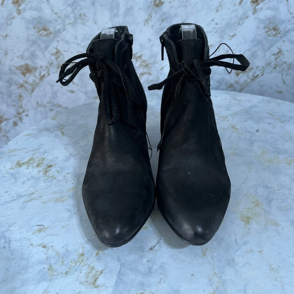 Azura 38 Mujer Talla 7.5M Zapatos Cuero Negro Con Cordones Cremallera Moda Botines Foto 3 de 4