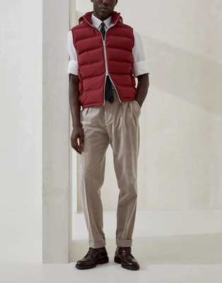 NWT $5100 Brunello Cucinelli Men Quilted Goose Down Puffer Vest With Hood M A262