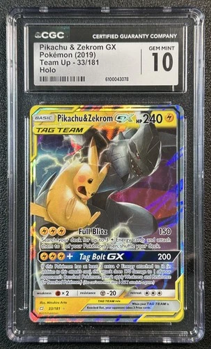 PIKACHU & ZEKROM GX CGC 10 2019 POKEMON SUN MOON TEAM UP #33/181 HOLO 3078