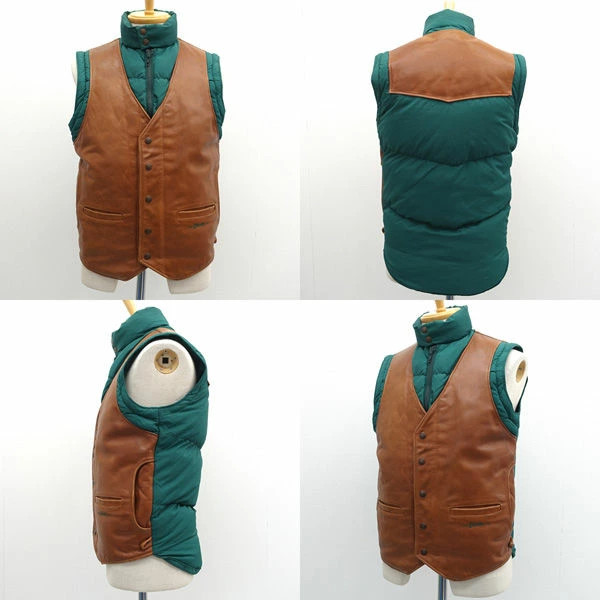 Schott 2-Way Down Jacket Leather Switch Green Bro… - image 5