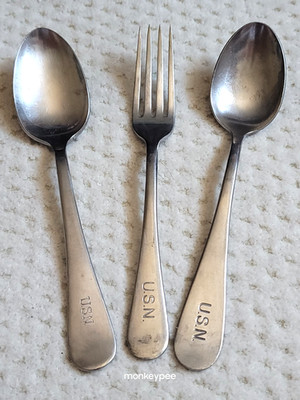 Vintage US Navy USN Fork & 2 Tablespoon Silco Wallco Stainless Flatware