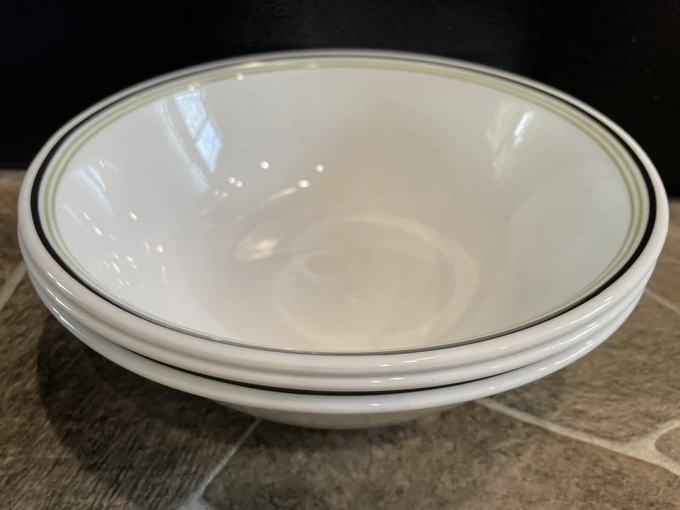 3 TAZONES PARA SERVIR Corelle Black Orchid 8 1/2" Blanco VERDE RAYAS NEGRAS Foto 4 de 4