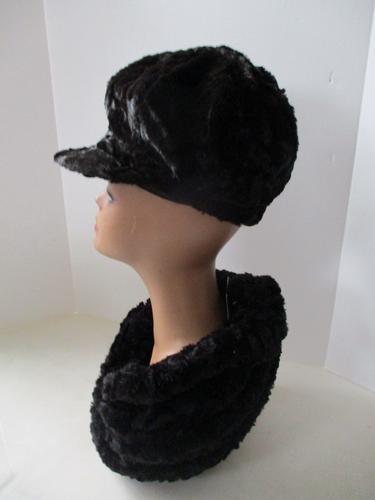 Women's Luxurious Black Faux Fur Fluffy Baseball Hat & Infinity Circle Scarf New - Picture 8 of 21