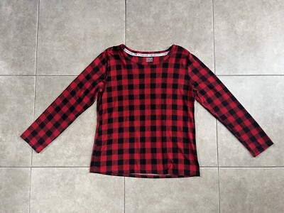 lets get cozy plaid red black pajama top Large 