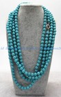 Natural 8MM Blue Turquoise Round Gemstone Beads Women Man Long Necklace 54" AA