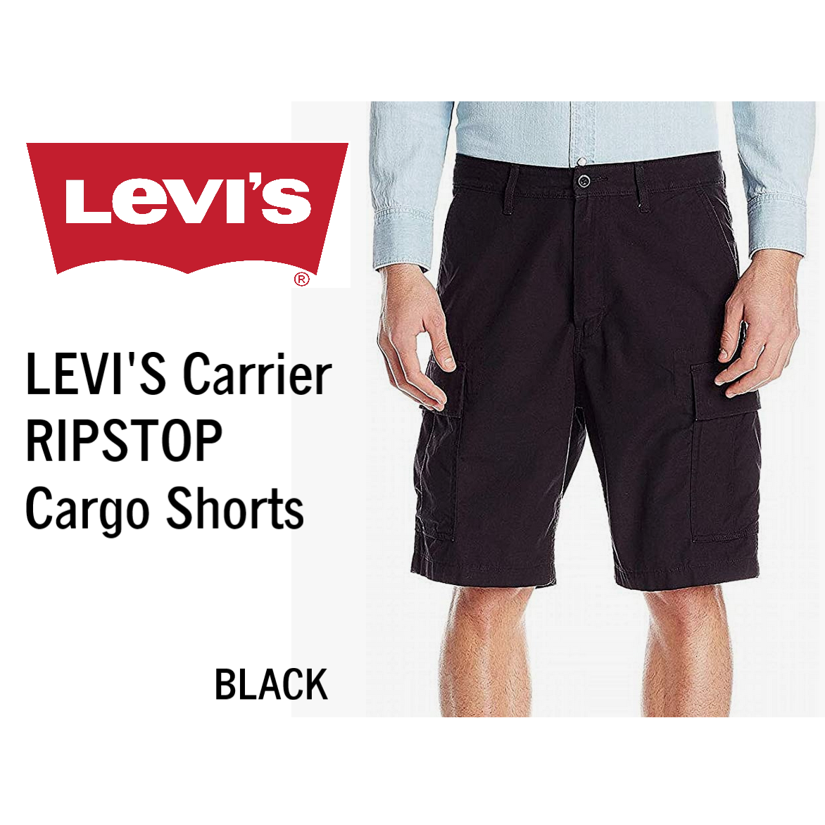 Levi's Carrier RIPSTOP Cargo Shorts MENS 38W BLACK WATERLESS 9 IN NWT | eBay