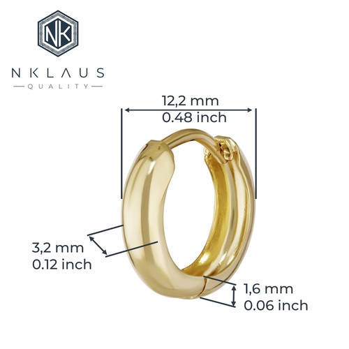 Paar 333 Gelbgold Klappcreolen Ohrringen 12,2 x 3,2mm Hochglanzpoliert Rund 4736 - Picture 2 of 2