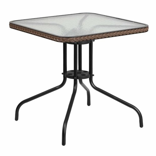 Flash Furniture 28" Square Glass Top Patio Dining Table in Black Brown