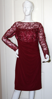 Marina Illusion Yoke Sequin Lace Long Sleeve Sheath Dress Sz 12 * 215 | eBay
