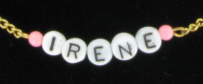 Irene - Name Necklace Gold Tone Pink Glass - Circa 1950-60