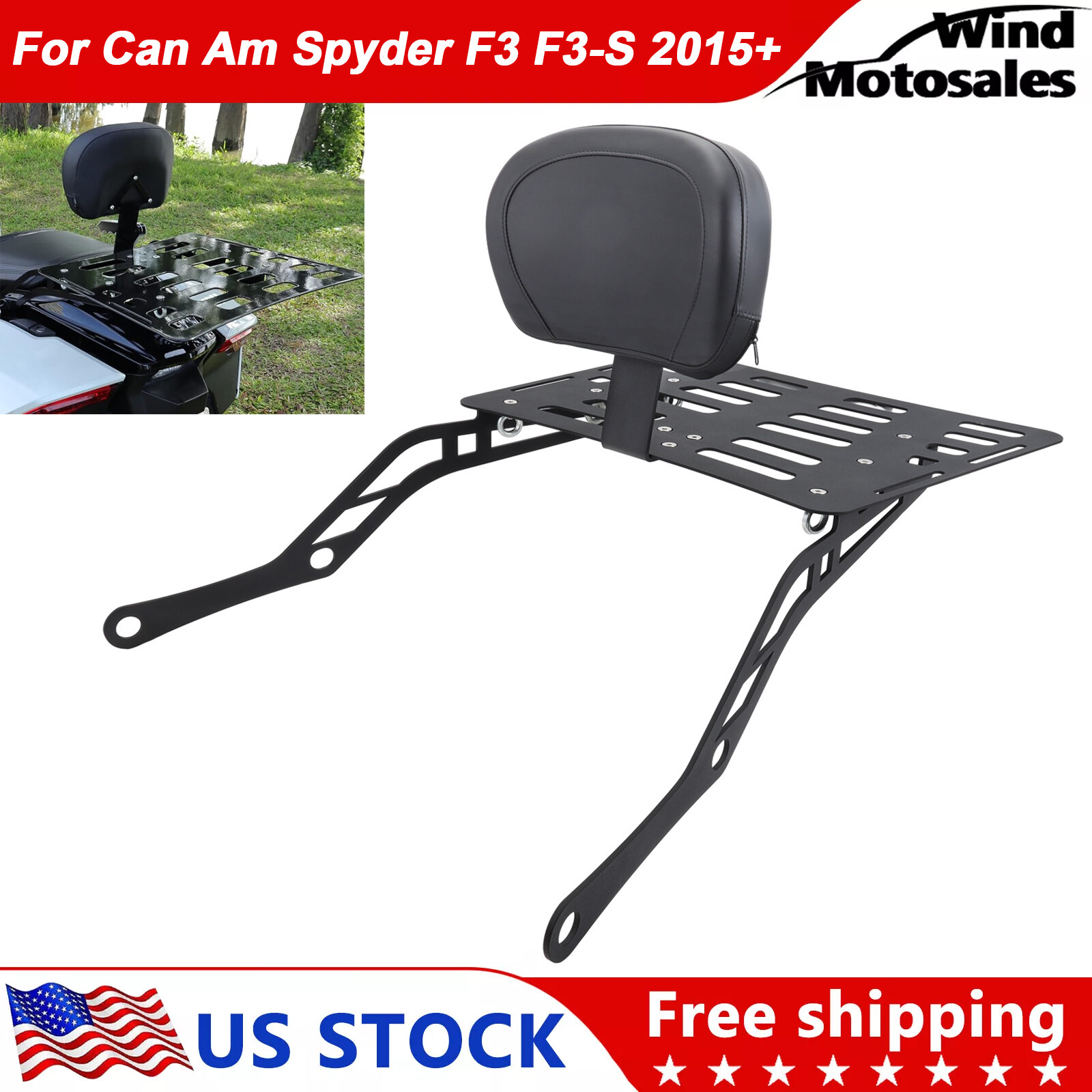 Detachable Passenger Backrest+Luggage Rack For Can Am Spyder F3 F3-S F3-T 15-24