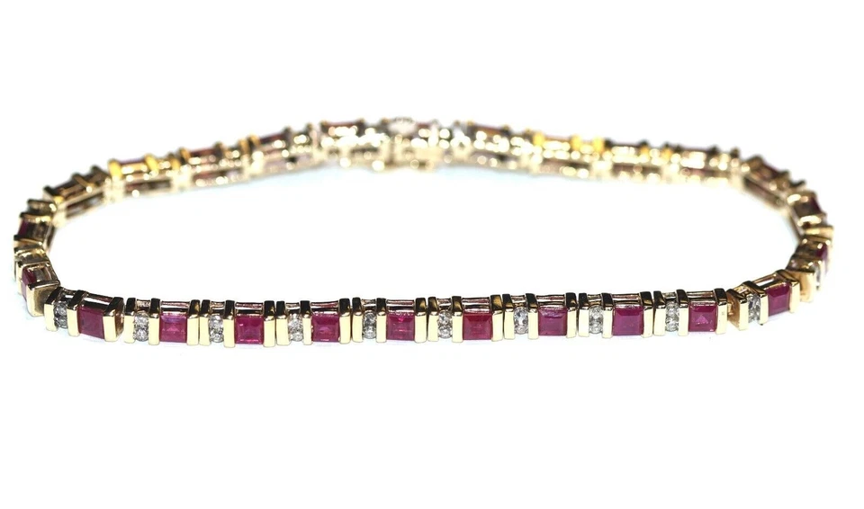 Princess Lab Created Ruby Diamond Tennis Bracelet 14K Yellow Gold Plated 7Ct 8" - Image 2 of 4