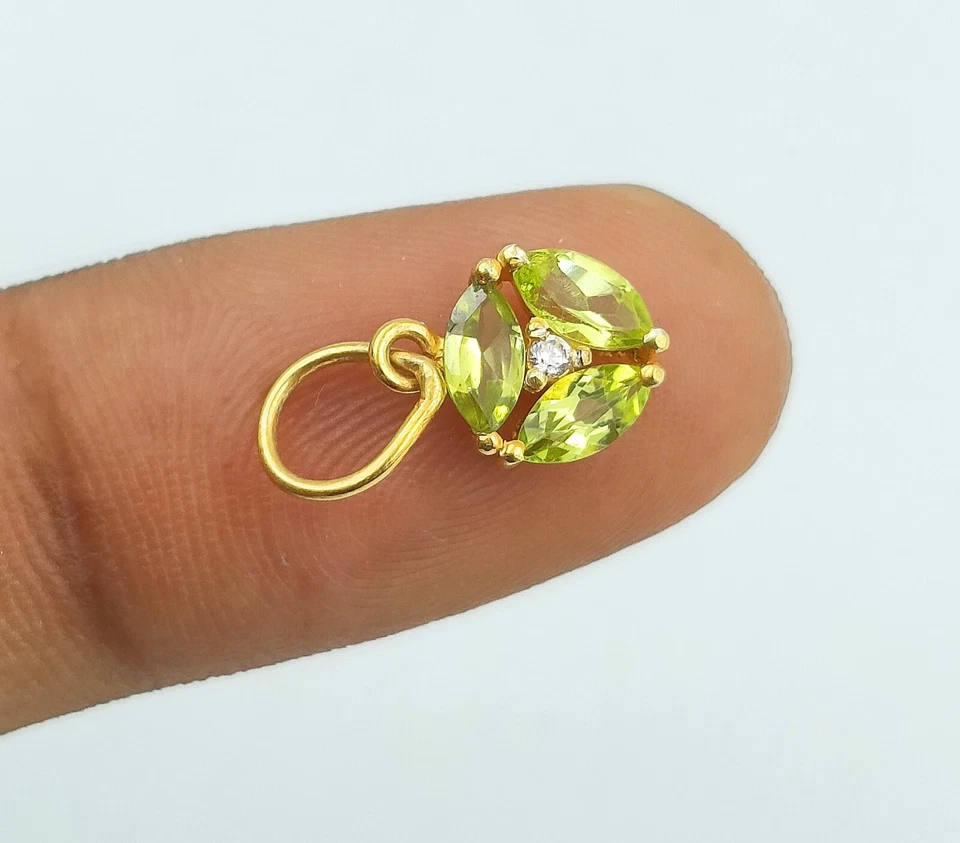 Natural Peridot Charms Pendant 18k Gold Handmade Pendant, Gold Pendant - Image 3 of 4