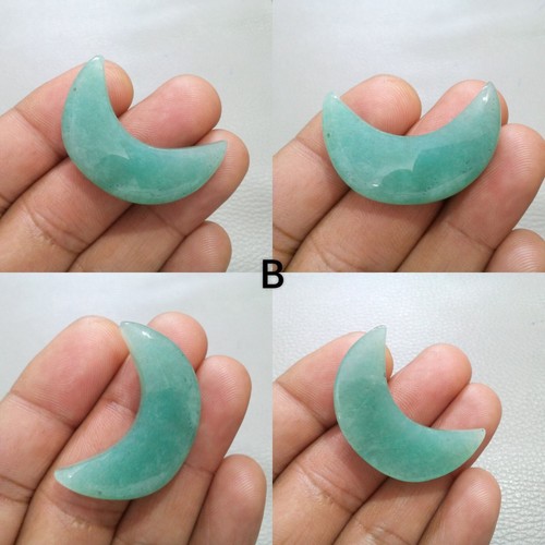 Natural A+ Green Amazonite Moon Shape Cabochon Loose Gemstone Jewelry For Making - Picture 3 of 13