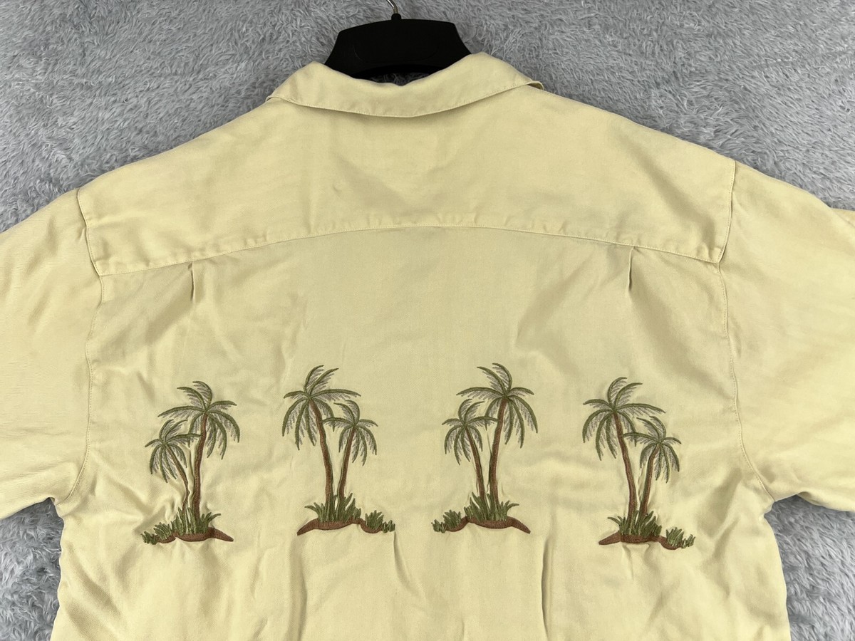 Tiki Classics Shirt Men Extra Large Yellow Palm Tree Embroidered