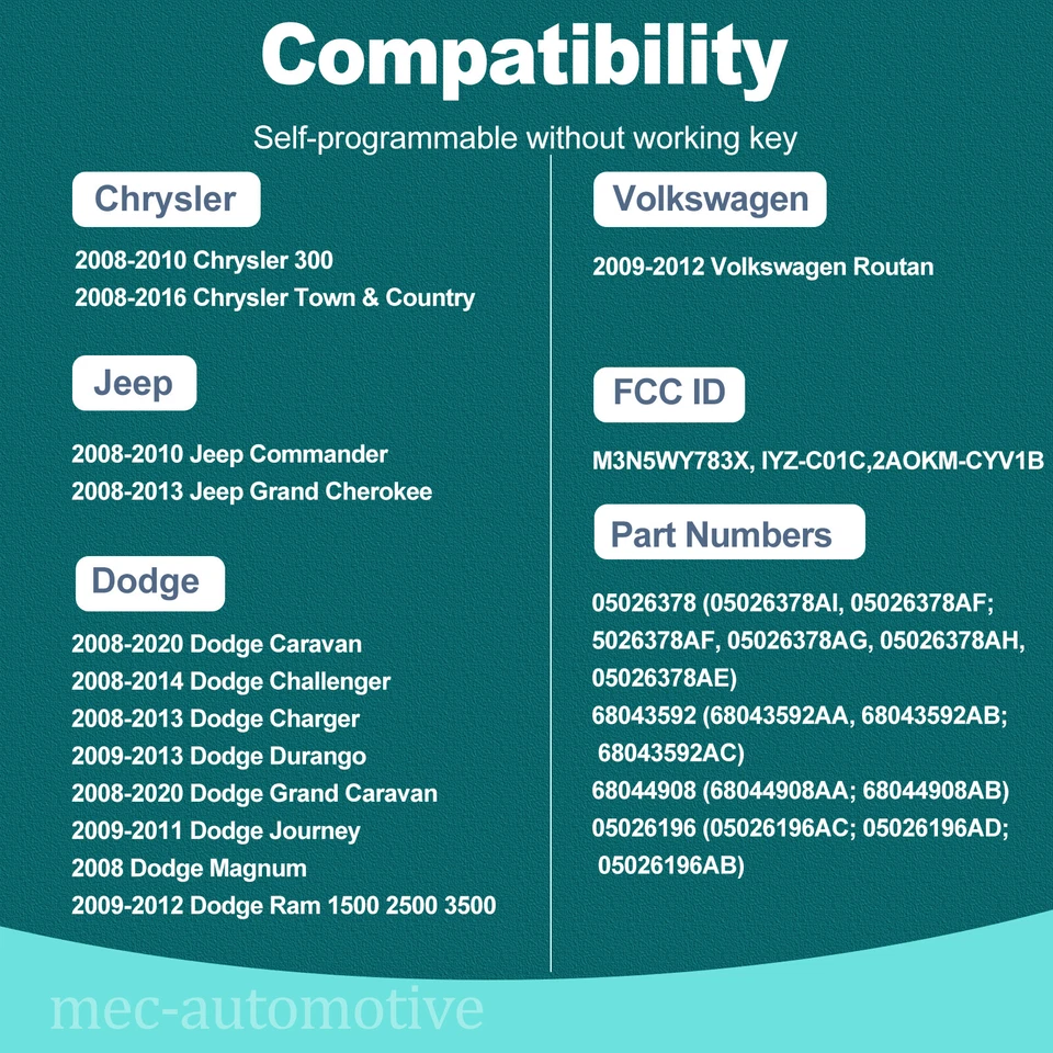 New Replacement Remote Key fob & Tool For 2009-2012 Dodge Ram 1500 2500 3500 - Image 2 of 4