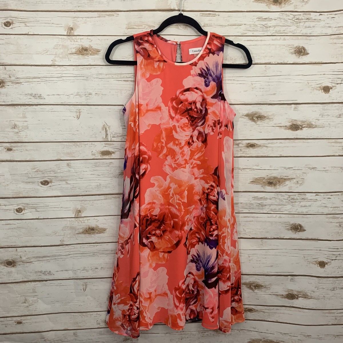 calvin klein floral chiffon trapeze dress Calvin Klein Dresses | Calvin Klein Shift Dress Size 12 Floral Chiffon Trapeze Sleeveless Bohemian New | Color: Black/Pink | Size: 12