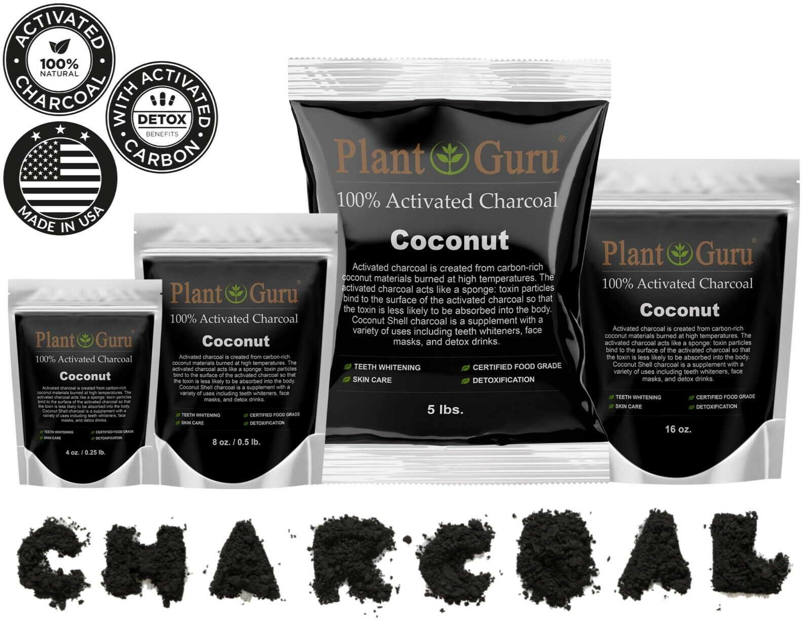 Activated Charcoal Powder Organic 100% Natural Food Grade Bulk Teeth Whitening