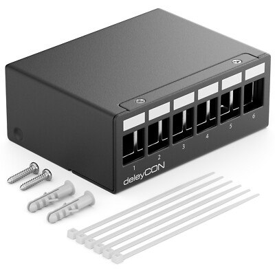 6 Port Patchpanel Gehäuse 1HE Netzwerk Panel Verteiler Aufputz Keystone Module