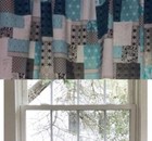 Teal Grey Patchwork Valance, Window Curtain Cotton 43"W x 15"L