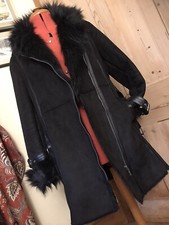 Lypsy Trench Coat Faux Suede Fur Black Belt 14 Retro 70s Style Afghan Penny Lane