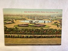 Rose Garden and Fountain, Stanley Park, Blackpool, posted 1936 unbranded pcard.