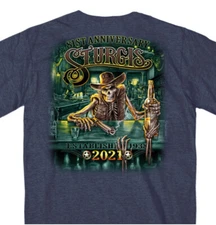 2021 Sturgis Saloon Skeleton Cowboy Shirt Black Hills Motorcycle Rally in Blue