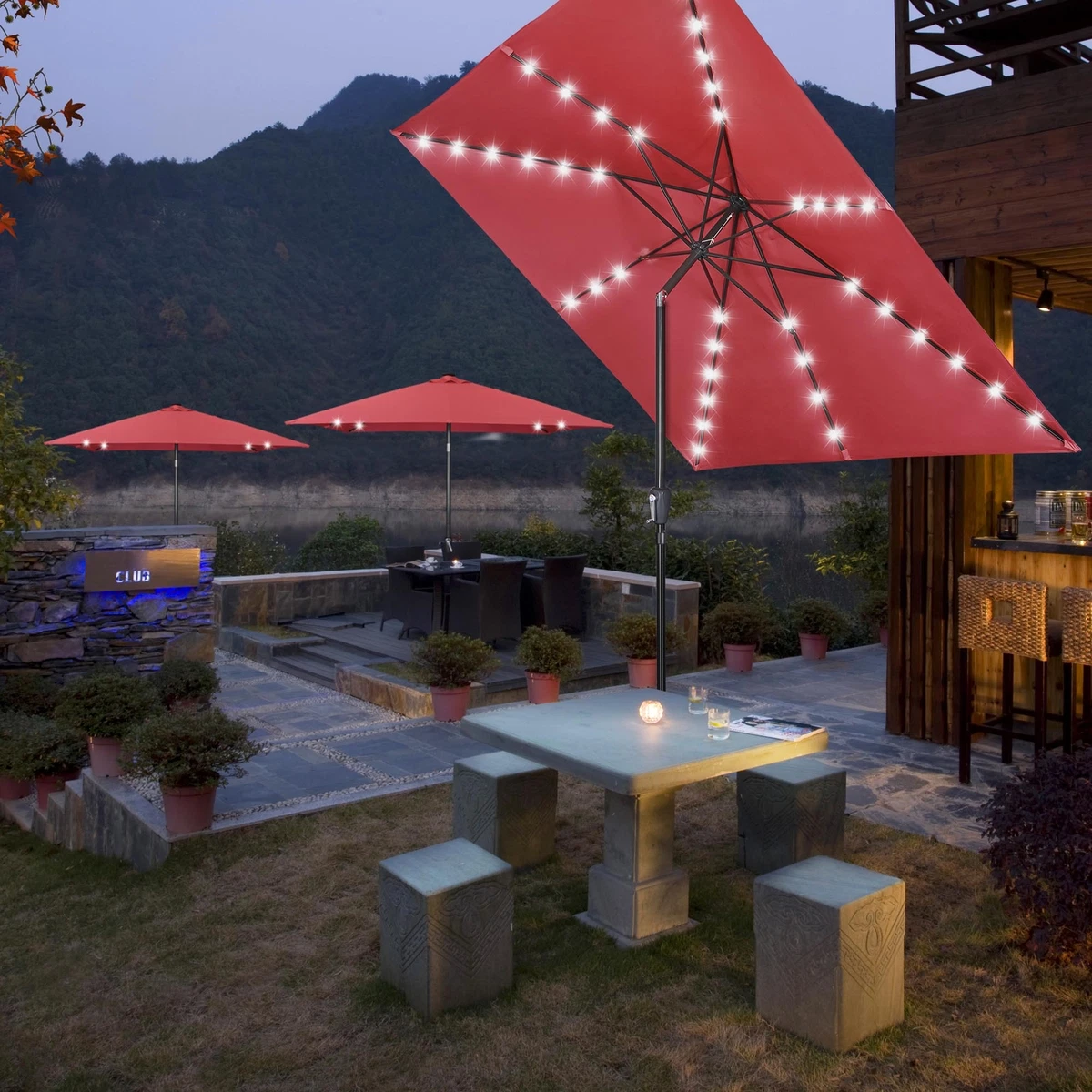 10x10 Ft LED Lighted Patio Umbrella Solar Power 8-Rib Crank Tilt Aluminum  Yard | eBay