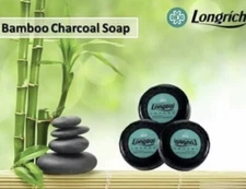 Longrich Natural Essence Bamboo Charcoal Brightening Black Soap,Acne Cure 100gx3