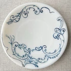 Antique Victorian Hand Painted Milk Glass Plate Raised Scroll Design Blue Signed