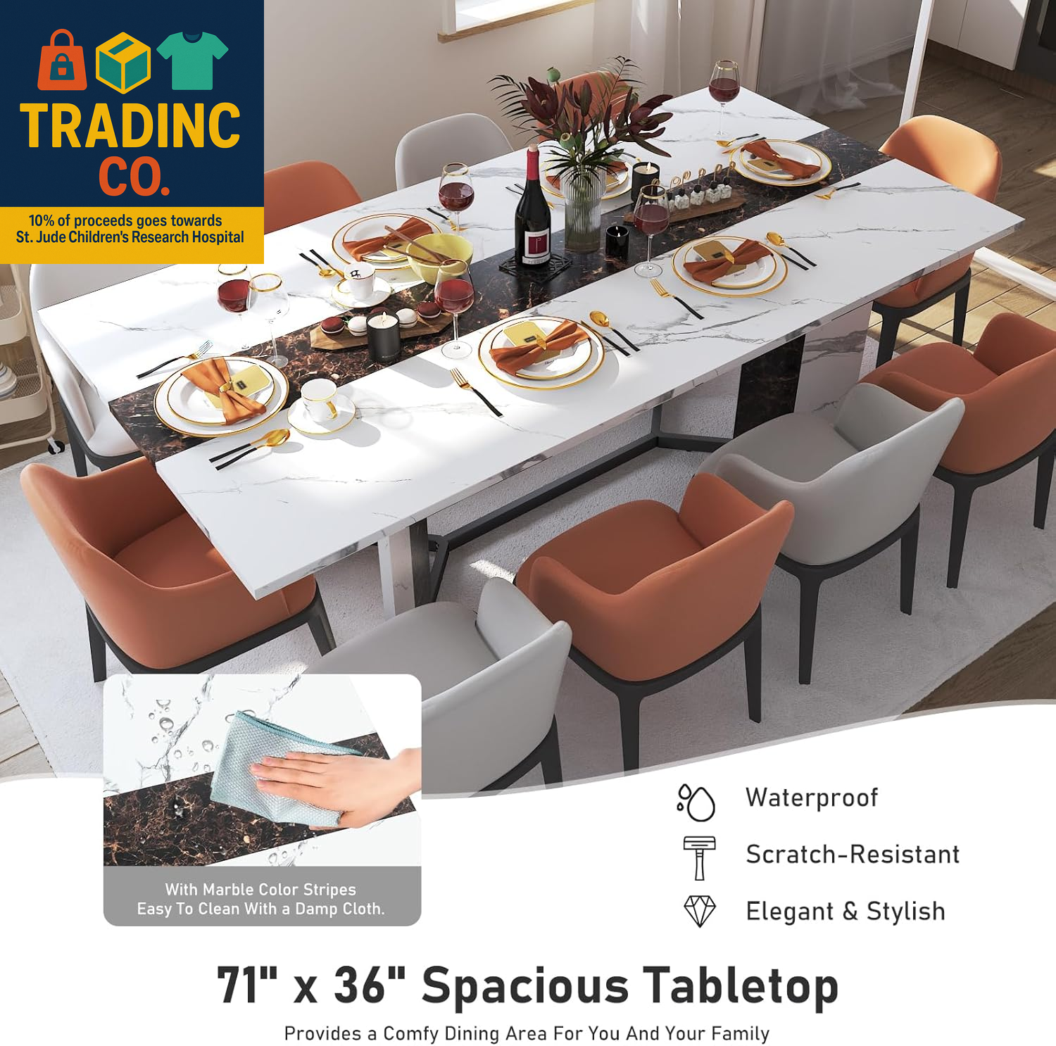 71 Inch Dining Table for 6 People,Modern White Rectangular Kitchen ...