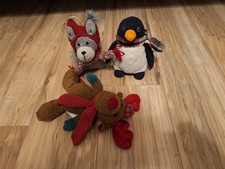 Lot 3 Stuffed animals Christmas Decor Penguin Reindeer Ornament Plush Toy