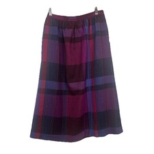 VTG, Evan-Picone Plaid Wool Tweed Pleated Midi Skirt, Petites 8, Purple Red Blue