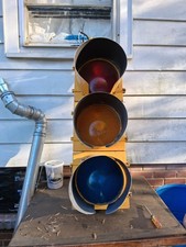 Vintage Yellow 3-light Traffic Signal With Red Amber Blue Lenses
