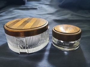 Set Of 2 Glass Makeup/Powder Tins Vintage