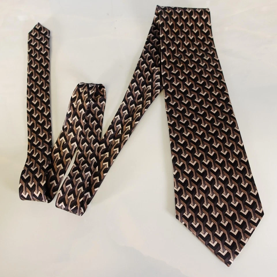 Vestido Traje Corbata Para Hombres Marrón Geo Bloque Cerámica Art Deco Seda Prendas para el Cuello CARLO PALAZZI Foto 3 de 4