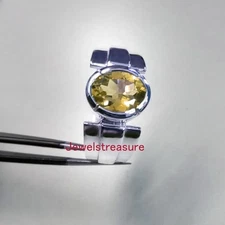 Natural Lemon Quartz Gemstone with 925 Sterling Silver New Ring for Men's #2988