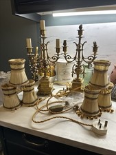 Victorian Pair of Brass Candelabra’s 3 Arm With This Tiny Antique Shades