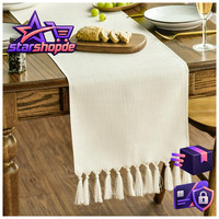TischläUfer Beige Landhausstil Quasten Waschbar 33X143 Cm KüChe Dekoration