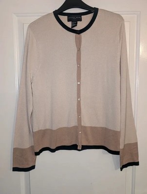Vintage August Silk 100% Pure Silk Twinset Cardigan & Knit Top Size L (UK 12)