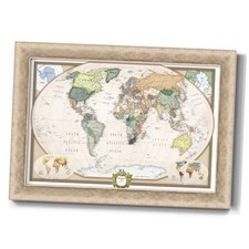 Colorful World Map Canvas Wall Art with Champagne Gold 20x30 Champaign Gold