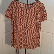 Banana Republic Women  s Pink Geometric Scoop Neck Ruffle Sleeve Blouse M