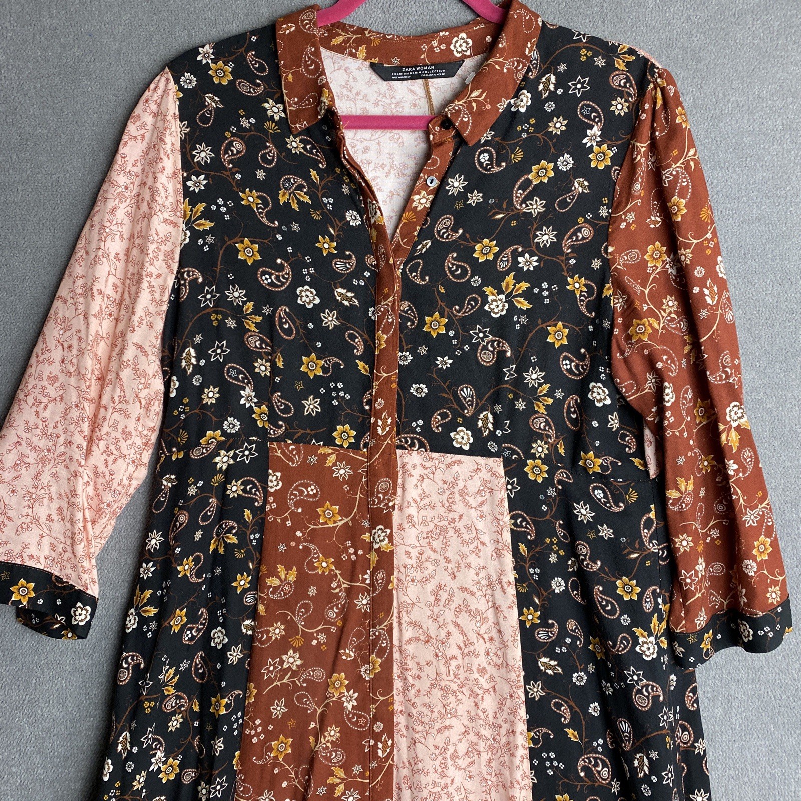 Zara patchwork printed button down maxi dress siz… - image 3